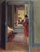 Felix Vallotton Interior with Woman in red France oil painting artist